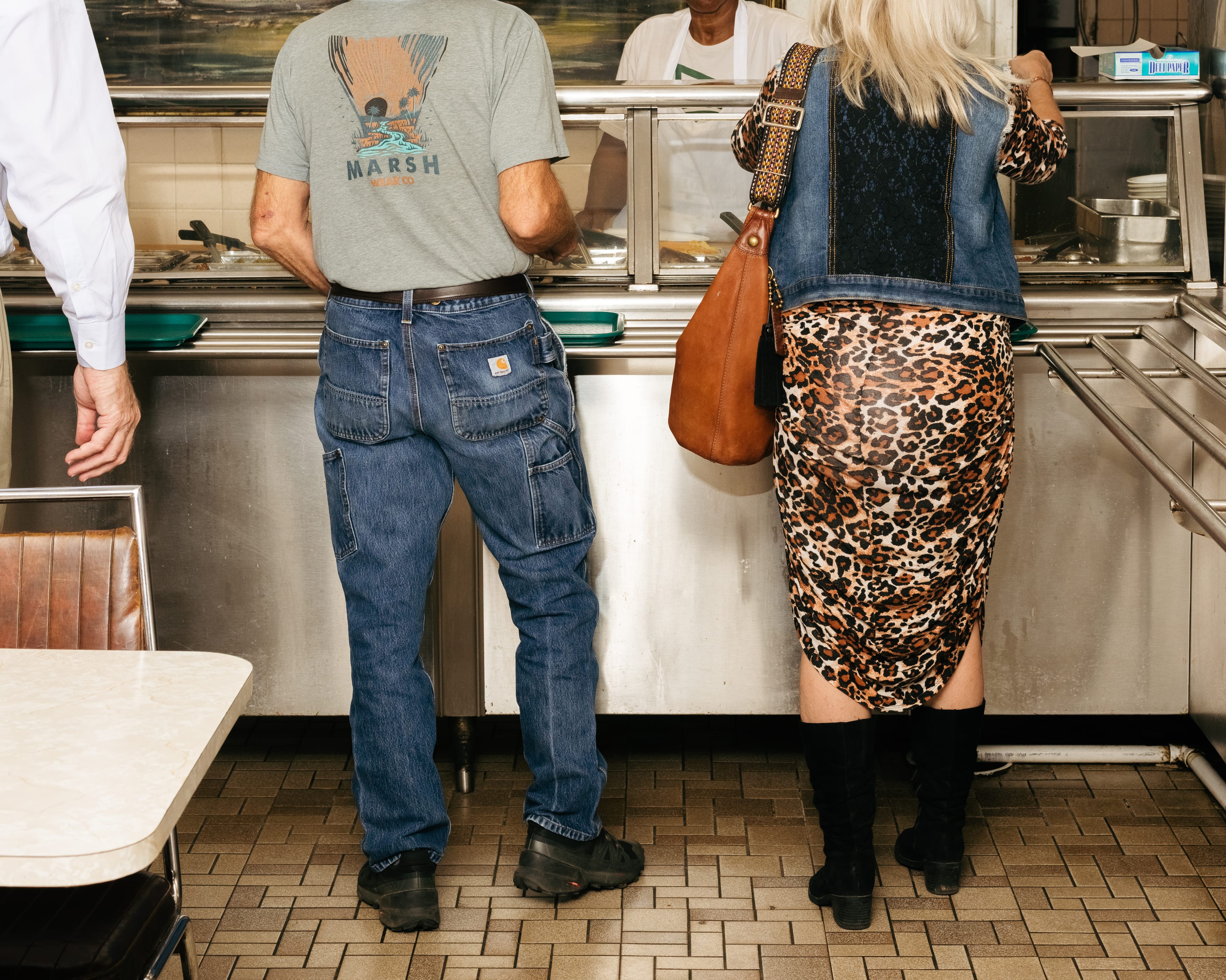 Patrons stand in line during the lunch rush at Ted's in Birmingham, Alabama.